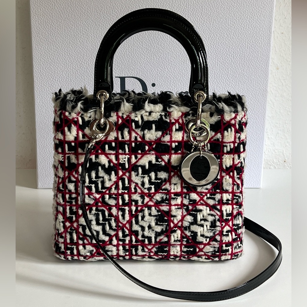 Christian Dior Black Quilted Tweed with Patent Leather
Lady Dior Bag